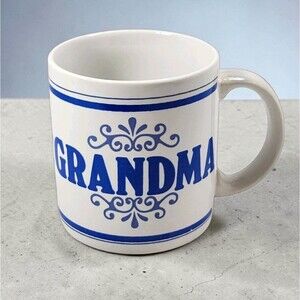 Vintage Grandma Mug GHC England Blue White Stoneware Coffee Cup Grannycore Gift